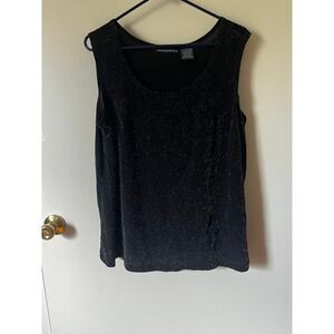 Impressions Black Shimmer Metallic Sleeveless Tank Top Plus Size 1X Scoop Neck
